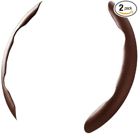 2PCS Car Steering Wheel Cover, 14.5-15" Breathable Nappa Leather Segmented Steering Wheel Protector with Non-Slip Grip, Stylish Auto Decor Accessories, Universal for Vehicles (Dark Brown)