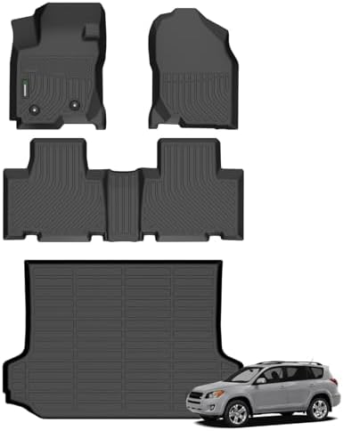 ANBINGO® for 2006-2012 Toyota RAV4 Floor Mats & Cargo Liner, (Base/Sport/Limited), All Weather TPE Car Mats, 1st & 2nd Rows Waterproof Non-Slip Floor Liner, Rav 4 Accessories - Black
