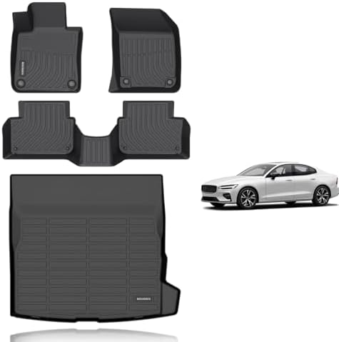 KELCSEECS® Floor Mats & Cargo Liner Custom for 2019-2025 Volvo S60(Not for Recharge) All Weather Protection TPE Floor Liners Front& Rear Row Full Set Volvo S60 Accessories Black