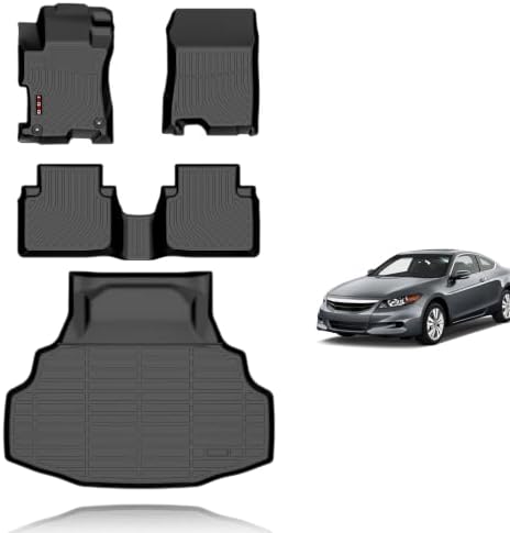 KELCSEECS® Floor Mats & Cargo Liner Custom for Honda Accord 2008 2009 2010 2011 2012(Only Sedan),All Weather Protection Anti-Slip TPE Floor Liners Full Set Accord Accessories Black