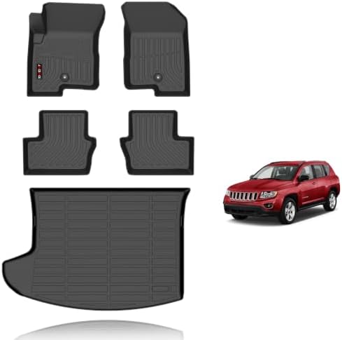 KELCSEECS® Floor Mats & Cargo Liner Custom for Jeep Compass 2007-2016,All Weather Protection Anti-Slip TPE Floor Liners Full Set Compass Accessories Black