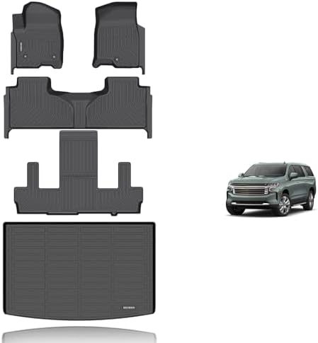 KELCSEECS® Floor Mats & Cargo Liner Custom for 2021-2026 Chevrolet Suburban/GMC Yukon XL 7 Seats with 2nd Bucket Seats All Weather Protection TPE Liners Full Set Chevy Suburban Accessories Black