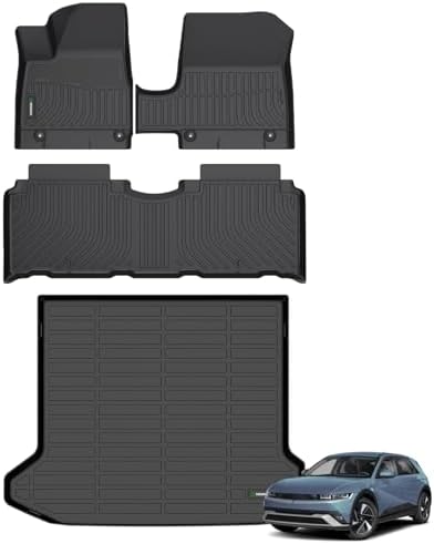 ANBINGO® Floor Mats & Cargo Liner for 2025 2026 Hyundai ioniq 5 NOT Sliding Center Console, All Weather TPE Car Mats, 1st & 2nd Rows Waterproof Non-Slip Floor Liner, ioniq 5 Accessories - Black