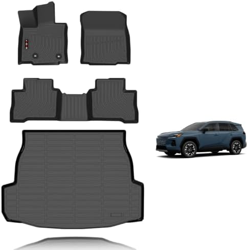 KELCSEECS® Floor Mats & Cargo Liner for Toyota Rav4 Hybrid 2026(Not for Phev,Not for Cargo Area with subwoofer),All Weather Protection Anti-Slip TPE Floor Liners Full Set Rav4 Hybrid Accessories Black