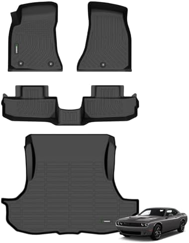 ANBINGO® Floor Mats & Cargo Liner Custom for Dodge Challenger RWD 2015-2023 All Weather Protection TPE Heavy Duty Non-Slip Automotive Challenger RWD Mats Fits Full Set Accessories, Black