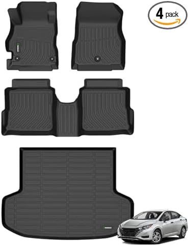 ANBINGO® Floor Mats & Cargo Liner for Nissan Versa 2020-2025, Sedan, S/SV/SR, All Weather TPE Versa Floor Liners / 1st & 2nd Row Custom Mats Full Set/Versa Accessories - Black