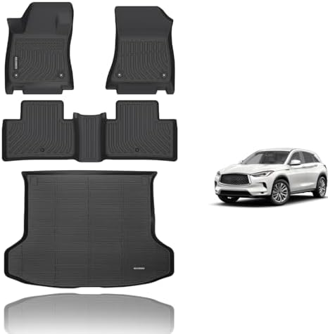 KELCSEECS® Floor Mats & Cargo Liner Custom for 2019-2025 Infiniti QX50/QX55 All Weather Protection TPE Floor Liners Front& Rear Row Full Set Infiniti QX50 Accessories Black