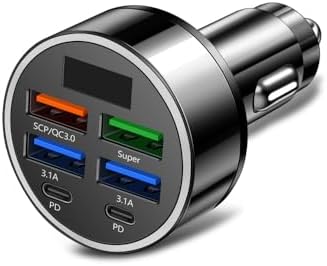 USB-C 6-Port Super Fast Car Charger with LED Voltage Monitor | Multi-Device Cigarette Lighter Adapter Compatible with iPhone, Samsung, Huawei, OnePlus, Oppo & Vivo Phones (Pack of 2)
