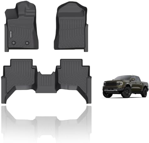 KELCSEECS® Floor Mats Custom for Ford Ranger SuperCrew Cab 2024-2026 All Weather Protection TPE Heavy Duty Non-Slip Automotive Floor Liners Fits Front & 2nd Row Full Set Accessories, Black