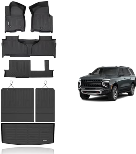 KELCSEECS® Floor Mats & Cargo Liner with Seatback Mats for 2021-2026 Chevy Tahoe & GMC Yukon 8Seats,All Weather Protection TPE Floor Liners Full Set Tahoe Accessories Black