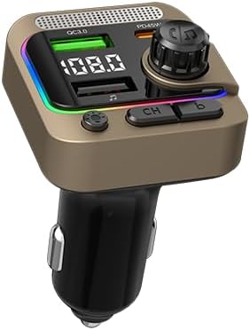 63W FM Transmitter Bluetooth Car Adapter, Wireless FM Bluetooth Transmitter | [PD 45W & QC3.0] Fast Charge, Deep Bass Player, Hands-Free Calling, Gold