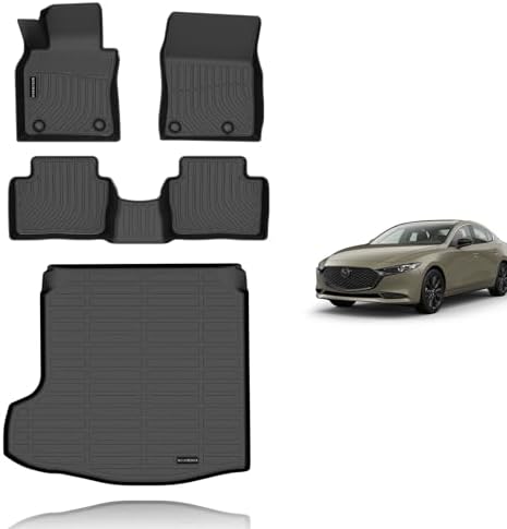 KELCSEECS® Floor Mats & Cargo Liner Custom for Mazda 3 2026 2025 2024 2023 2022 2021 2020 2019(Only Fits Sedan Models) All Weather Protection Floor Liners Front & Rear Row Full Set Accessories Black