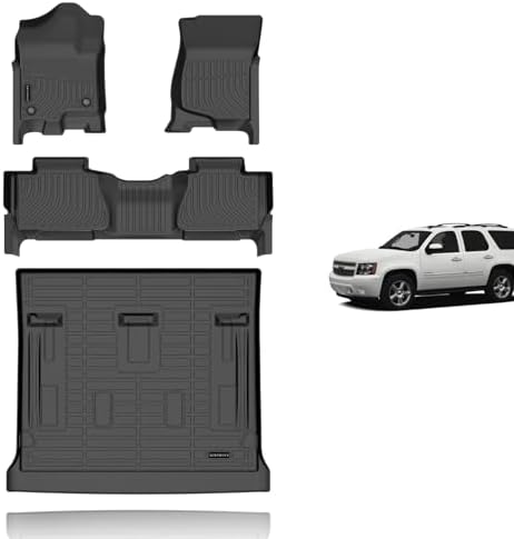 KELCSEECS® Floor Mats & Cargo Liner for 2007-2014 Chevy Tahoe 8Seats(Not for Hybrid) & GMC Yukon & Cadillac Escalade,All Weather Protection TPE Floor Liners Front& Rear Row Full Set Accessories Black