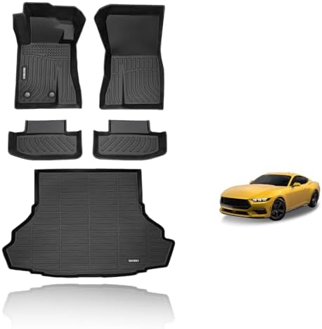KELCSEECS Floor Mats & Cargo Liner Custom for Ford Mustang 2015-2026(NOT for Mustang Mach-E,Cargo Liner with Subwoofer),All Weather Protection Anti-Slip TPE Liners Full Set Accessories Black