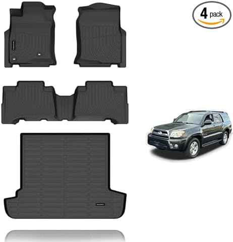 KELCSEECS® Floor Mats & Cargo Liner for 2003-2009 Toyota 4Runner 5 Seats, All Weather Protection TPE Floor Liners Front& Rear Row Full Set 4Runner Accessories Black