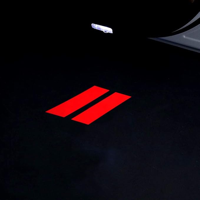 2PCS Non-Fading LED Door Logo Lights Car Accessories HD Welcome lamp Compatible for Challenger 2015-Present Projector Ghost Shadow Puddle Courtesy Step Lights (red Stripe)