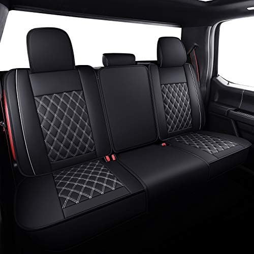Aierxuan Rear Car Seat Covers Custom Fit 2009-2026 Ford F150 and 2017-2026 F250 F350 F450 Super Duty Crew Cab Pick-up Truck, Automotive Vehicle Cushion with Waterproof Leather (Black and White)