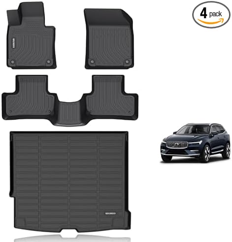 KELCSEECS® Floor Mats & Cargo Liner Custom for 2018-2026 Volvo XC60(Fit for T5 T6,Not for Hybrid) All Weather Protection TPE Floor Liners Front& Rear Row Full Set Volvo XC60 Accessories Black