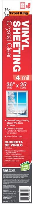 Frost King V3625/4 Crystal Clear Vinyl Sheeting-Packaged Rolls, 36" x 25' x 4mil, 75 Sq Ft