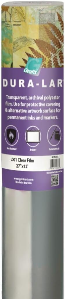 Grafix Dura-Lar 0.001" Film, Ultra Clear, Glossy 27" x12' Material, Mylar/Acetate Alternative for, Blank Stencils and Templates, Protection, Transparencies, Windows, Arts and Crafts, Roll