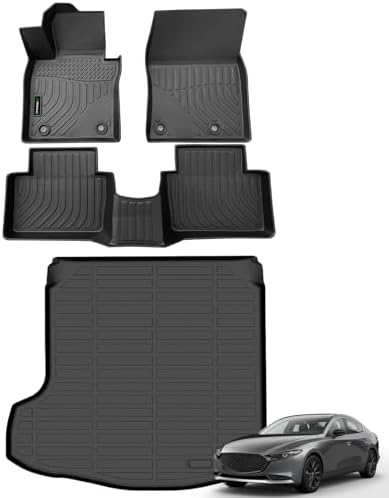 ANBINGO® Floor Mats & Cargo Liner for Mazda 3 (Only for Sedan) 2019 2020 2021 2022 2023 2024 2025 2026 Custom Fit Mazda 3 Sedan All Weather Waterproof Durable TPE Rubber Floor Liner Accessories