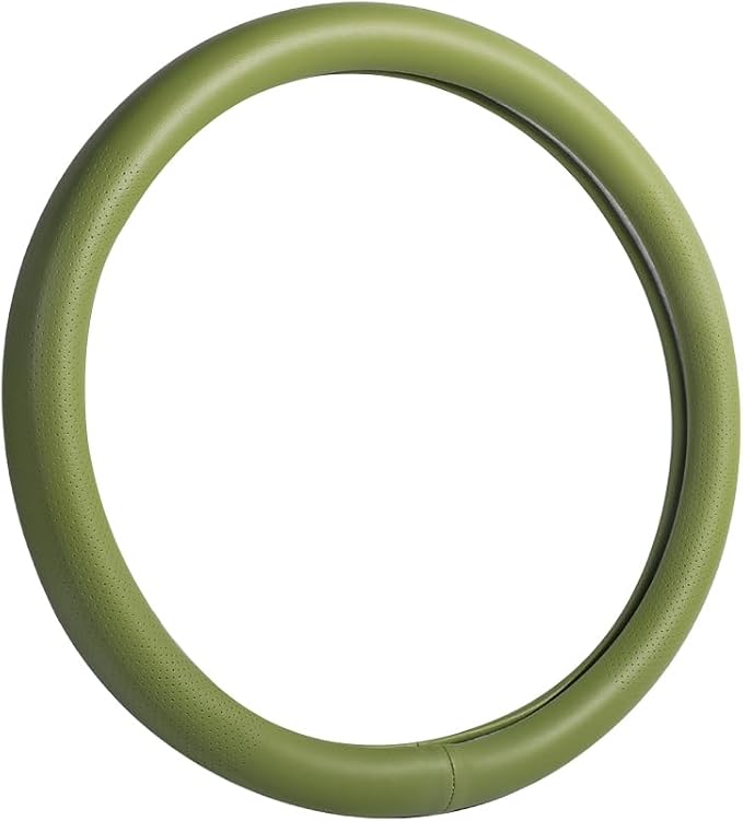 Car Steering Wheel Cover,Universal 15 Inch Premium Leather Car Steering Wheel Cover,Best Grip,Perforated Design,Breathable,Non-Slip,Sweat-Absorbent,Warm in Winter and Cool in Summer (Green)