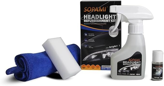 SOPAMI Automotive Headlight Restoration Kit - 6.09Fl Oz | Oxidized and Yellowed Automotive Headlamps Blurring Enhanced Crystallization Coating Refurbisher,Maximum Gloss & Shine