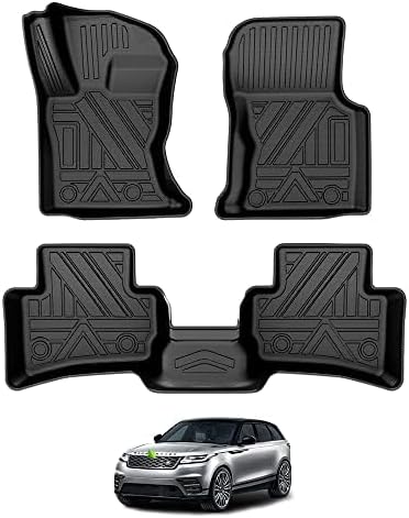 T TGBROS Floor Mats for Land Rover Range Rover Velar/Jaguar F-Pace 2017-2025 2026 All Weather Protection TPE 2 Rows Floor Liners Custom Fit for Range Rover Velar Accessories Car Mats Non-Slip Black