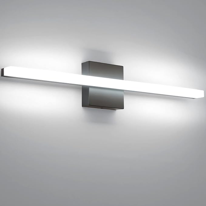 Combuh Bathroom Light Fixtures Dimmable Black Vanity Lights Bar 24 Inch 14W Bathroom Lights Over Mirror ip44 Wall Sconces Daylight White 6000K