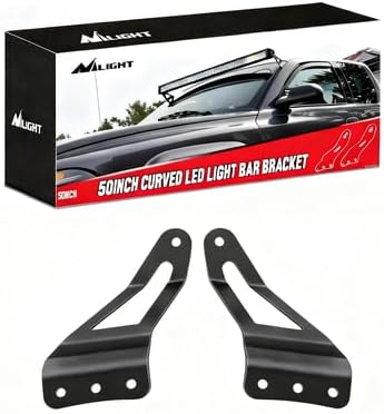 Nilight 2PCS 50” Curved LED Light Bar Bracket at Upper Windshield Roof Cab for 07-13 Chevy Silverado Suburban Avalanche Tahoe & GMC Yukon Sierra, 2 Years Warranty