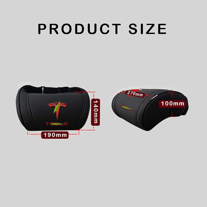 Car Headrest Neck Pillow Support Ergonomic, with Valve Stem Covers Accessory for Driving Seat Fatigue Relief Compatible with Model S X 3 Y & Cybertruck - 2 Pieces