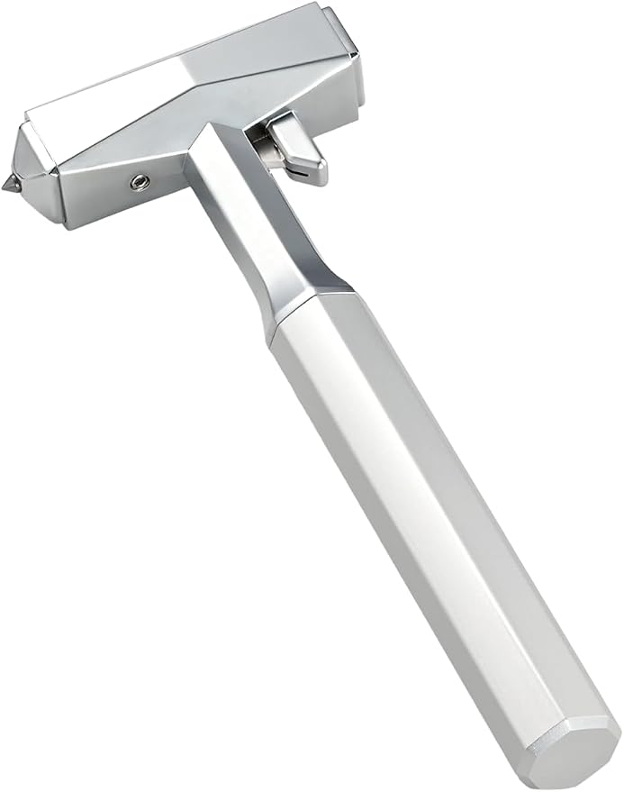 2-in-1 Car Safety Hammer and Seatbelt Cutter Shatters Double-Layer Laminated Glass, All-Metal Tesla-Inspired Design for Cars, Trucks, SUVs, Silver