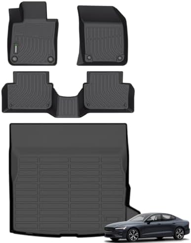 ANBINGO® Floor Mats & Cargo Liner for Volvo S60 (Not for Recharge) 2019-2025,Car Mat for S60 All Weather Floor Liners Front& Rear Row Full Set TPE S60 Accessories Black