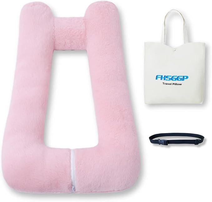 FHSGGP Travel Pillow Upgraded Version of Aircraft Travel Neck Pillow | With Storage bag, Sleep Pillows for Travel by Train, Car, or Plane, Supporting the Head and Body, Travel Pillow for Kids Pink