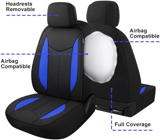 CAROMOP Waterproof Car Seat Cover Full Seats, Neoprene Seat Covers for Cars,Split Bench Compatible Car Interior Covers, Universal Fit Most Car Sedan Truck SUV(Black/Blue)