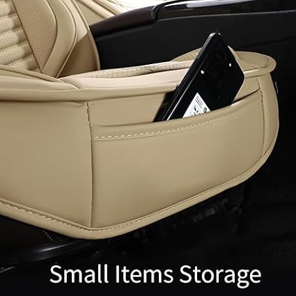 HChengkikz Nappa Leather Car Seat Covers Front Seats, Beige Car seat Protector, Waterproof Car Seat Cushion, Universal Automotive Seat Covers Fit for SUV Truck Pick-up Sedan and Most Cars | Easy Maintenance, Airbag Compatible, Universal Fit For Most SU...