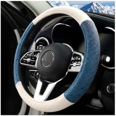 Car Steering Wheel Cover, Breathable Comfort Grip Vehicle Steering Wheel Wrap with Inner Ring, Automotive Interior Protective Accessories, Universal Fit (Blue White)