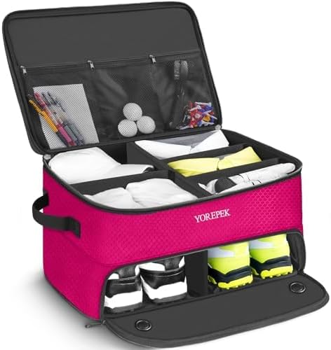 YOREPEK Golf Gifts for Men, 2 Layer Golf Trunk Organizer for 2 Pair Shoes | Waterproof Car Trunk Locker with Separate Ventilated Compartment for Balls, Tees, Clothes, Gloves, Birthday Gifts for Golfers