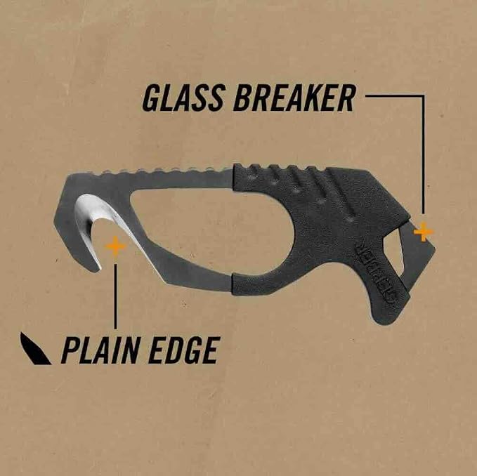 Gerber Gear Seatbelt Strap Cutter Escape Tool with Lanyard Hole and Glass Breaker, Made in USA, Green, 5 x 2.5 x 1 inches Pocket Size | Vehicle emergency tool, cuts seatbelts, breaks windows, lanyard hole, pocket size, made in the USA, essential car sa...