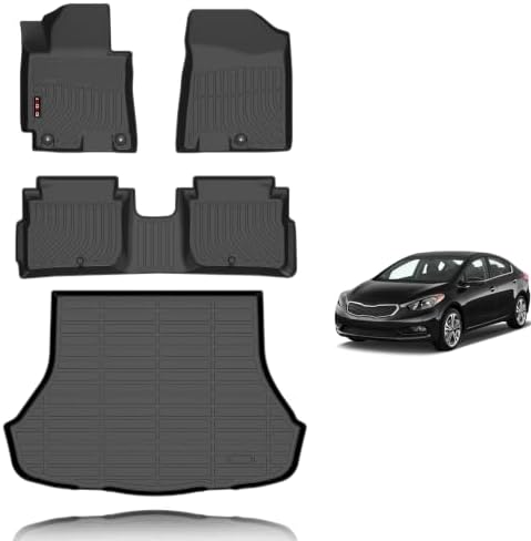 KELCSEECS® Floor Mats & Cargo Liner for Kia Forte Sedan 2014-2018,All Weather Protection Anti-Slip TPE Floor Liners Full Set Forte Accessories Black