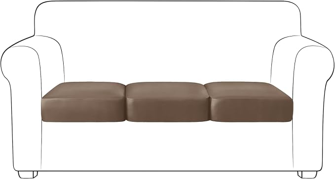 Yates Home PU Leather Couch Sofa Cushion Slipcover Water-Proof Elastic Chair RV Seat Covers Loveseat Slip Cover for Settee Seater Replacement in Living Room（3 Piece Large Sofa Cushion Covers,Camel