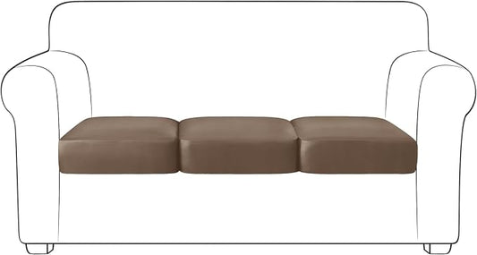 Yates Home PU Leather Couch Sofa Cushion Slipcover Water-Proof Elastic Chair RV Seat Covers Loveseat Slip Cover for Settee Seater Replacement in Living Room（3 Piece Large Sofa Cushion Covers,Camel