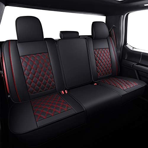 Aierxuan Rear Car Seat Covers Custom Fit 2009-2026 Ford F150 and 2017-2026 F250 F350 F450 Super Duty Crew Cab Pick-up Truck, Automotive Vehicle Cushion with Waterproof Leather (Black and Red)