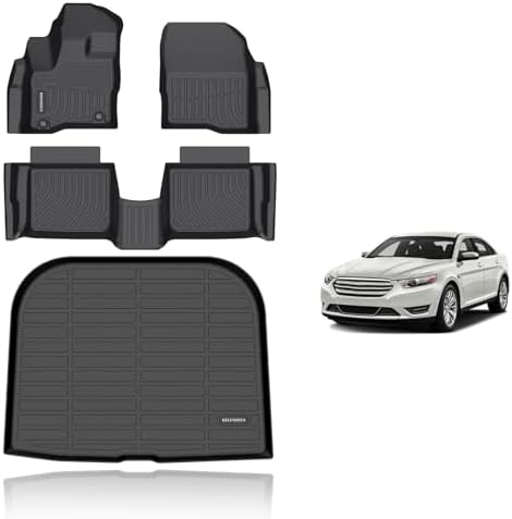 KELCSEECS® Floor Mats & Cargo Liner for 2010-2019 Ford Taurus,All Weather Protection TPE Floor Liners Front& Rear Row Full Set Accessories Black