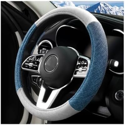 Car Steering Wheel Cover, Breathable Comfort Grip Vehicle Steering Wheel Wrap with Inner Ring, Automotive Interior Protective Accessories, Universal Fit (Blue Grey)