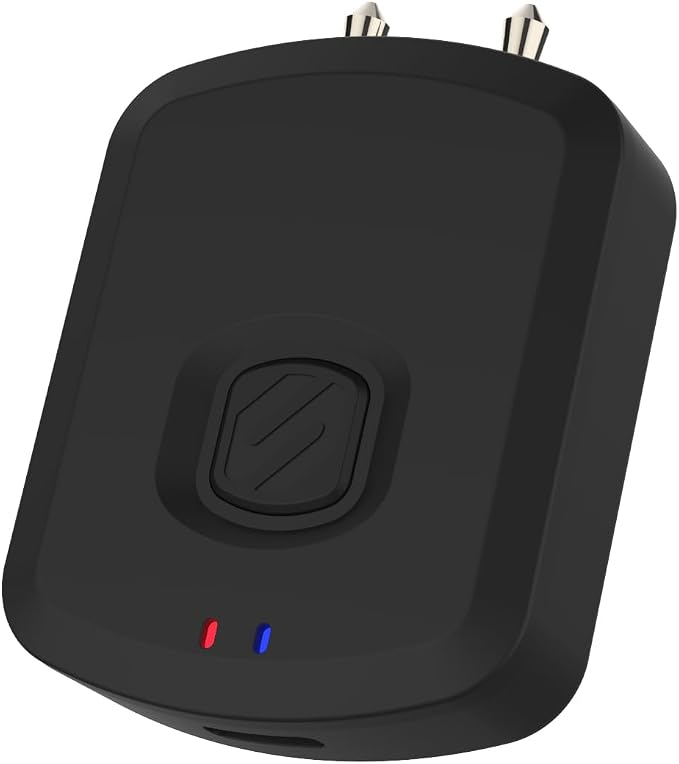 Scosche FlyTunes Airplane Bluetooth Transmitter with Dual & Single AUX for In-Flight Entertainment, TVs & Gym, Wireless Audio Adapter for AirPods, Connects 2 Bluetooth Headphones with 8Hr Battery Life