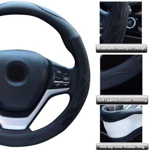 Alusbell Microfiber Leather Steering Wheel Cover Breathable Auto Car Steering Wheel Cover for Men Large-Size with 15 1/2 inches-16 inches Outer Diameter Black