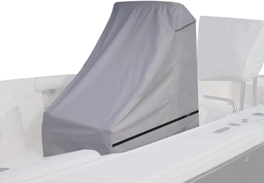 600D Fade and Tear Resistant Boat Center Console Cover,Heavy-Duty Waterproof and UV Protection Trailerable Boat Console Cover with Windproof Strap, Gray (Large Size up to 24"L X 36"W X 42"H)