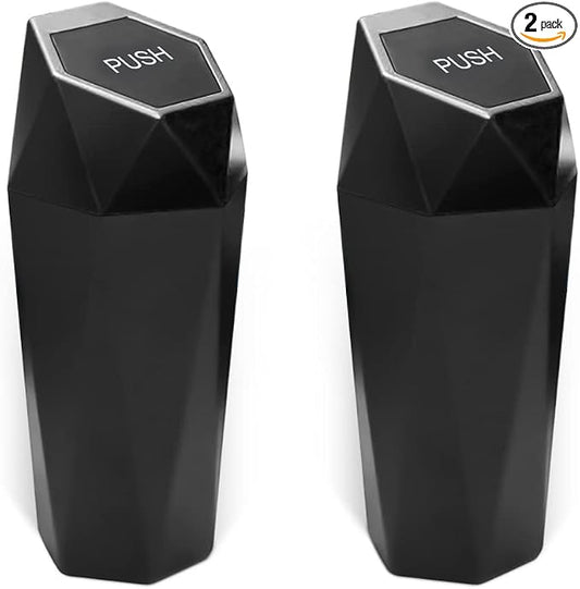 2PCS Car Trash Can with Lid, Mini Portable Auto Garbage Can, Small Leakproof Diamond Design Trash Dustbin, Waterproof Vehicle Rubbish Bins for Automotive Car, Home, Office, Kitchen, Bedroom (Black,2)