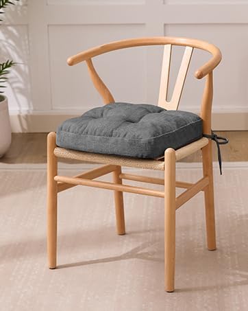 IASEAHK Chair Cushions for Dining Chairs, Dining Chair Cushions, Tufted Indoor Chair Pads with Ties & Non Slip Backing, Seat Cushions for Kitchen Chairs 16.5” x 16.5” x 3.5”, Set of 4, Grey